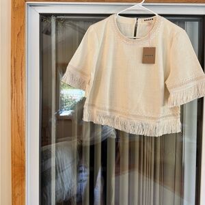 NWT Boden Ivory Cropped Fringe Blouse